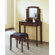 Monarch Specialties Inc. Vanity Set with Brown Leatherette Stool and Mirror in Walnut