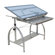 Studio Designs Avanta Drafting Table in Silver and Blue Glass