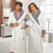 Terry Velour Bathrobe with Diamond Details in Pure White and Gracious Grey