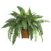 Silk Boston Fern Plant with Wicker Basket in Green