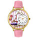 Unisex Beautician Female Pink Leather and Goldtone Watch in Gold