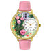 Unisex Roses Pink Leather and Goldtone Watch in Gold