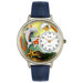 Unisex Dolphin Navy Blue Leather and Silvertone Watch in Silver