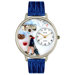 Unisex Flight Attendant Royal Blue Leather and Silvertone Watch in Silver