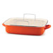 Porcelain Enamel Open Roaster with V Shape Rack in Orange