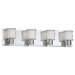Bevelled Mirror Four Light Bath Vanity with White Frosted Glass Shade in Polished Chrome