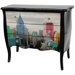 Colorful New York City 3 Drawer Cabinet in Black Lacquer