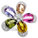Silver-Tone Multicolored Cubic Zirconia Flower Ring