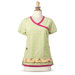 Printed Y-Neck Top with Solid Trim