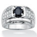Sterling Silver Men's Simulated Sapphire Ring