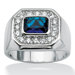 Silvertone Men's Blue Glass and Cubic Zirconia Ring