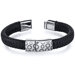 Mens Circle Motif Black Woven Leather Stainless Steel Bracelet