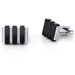 Mens Stainless Steel Cuff Links With Raised Black Stripe Accents On Black Cord Necklace