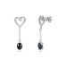 Oval Cut Hematite Dangling Heart Earrings Sterling Silver