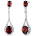 Glamorous 4.00 carats Garnet Oval Cut Dangle Diamond CZ Earrings in Sterling Silver