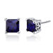 2.50 Carats Blue Sapphire Princess Cut Scroll Design Stud Earrings in Sterling Silver