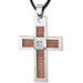 Stainless Steel Large Cross Pendant with Copper Wire Mesh and CZ Inlay
