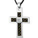 Stainless Steel Large Cross Pendant with Black-Yellow Carbon Fiber Inlay on Adjustable Black Cord