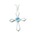 1.00 Carat Genuine Round Swiss Blue Topaz Cross Pendant Necklace in Sterling Silver