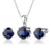 Classic Sophistication 10.50 Carats Checkerboard Lily Cut Blue Sapphire Pendant Earring Set in Sterling Silver
