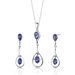 Sterling Silver 4.00 Carats Oval Shape Sapphire Pendant Earrings and 18" Necklace Set
