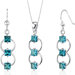 3 Stone 3.75 Carats Princess Cut Sterling Silver London Blue Topaz Pendant Earrings Set