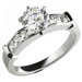 Stainless Steel Round Cut Cubic Zirconia with Princess Cut Side Stones Engagement Ring