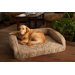 Luxury Memory Foam Bolster Dog Bed with Quilted Taupe Microfiber Cover