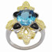 18K Gold and Silver Round Cut Topaz and Cubic Zirconia Ring