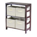 Capri Low Storage Shelf with 4 Foldable Beige Fabric Baskets