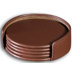 1000 Series Classic Leather Four Round Coasters with Holder in Chocolate Brown