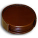 3200 Series Leather Four Round Coasters with Holder and Inner Lining in Rustic Brown