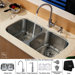 Contemporary  Undermount 32" Double Bowl Kitchen Sink with Kitchen Faucet and Soap Dispenser