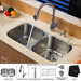  Undermount 32" Double Bowl Kitchen Sink with Pull-Out Kitchen Faucet and Soap Dispenser