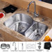 32" Undermount 70/30 Double Bowl Kitchen Sink with 15" Faucet and Soap Dispenser