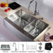 Farmhouse 33" 70/30 Double Bowl Kitchen Sink with Faucet and Soap Dispenser
