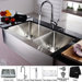 36" Farmhouse 70/30 Double Bowl Kitchen Sink with Faucet and Soap Dispenser