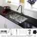 33 inch Double Bowl Stainless Steel Kitchen Sink with Chrome Kitchen Faucet and Soap Dispenser