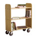 15" Solid Oak Book Truck With 3 Flat Shelves