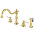 Heritage Double Handle Widespread Kitchen Faucet with Brass Side Spray and Porcelain Lever Handles
