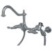 Heritage Double Handle Wall Mount Bridge Kitchen Faucet with Metal Lever Handles and Side Spray