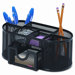 Mesh Pencil Cup Organizer, 4 Compartments, Steel, 9 1/3 x 4 1/2 x 3 9/10, Black                                              