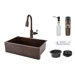 Hammered Apron Single Basin Kitchen Sink with ORB Pull Down Faucet, Drain and Accessories
