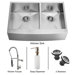 Stainless Steel Double Farmhouse Kitchen Sink and Faucet Set