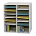 Wood Adjustable Literature Organiser with 16 Compartments in Grey