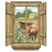 Unique Log Window Horse Peel and Stick in Multi