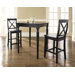 Three Piece Pub Dining Set with Turned Leg Table and X-Back Barstools in Black
