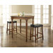Three Piece Pub Dining Set with Turned Leg Table and Saddle Seat Barstools in Classic Cherry