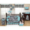 Turquoise Funky Zebra 9 Piece Crib Bedding Set