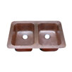 Hammered Double Bowl Undermount or Topmount Copper Kitchen Sink